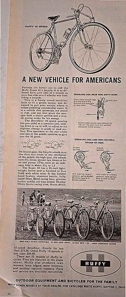 1963 Huffy Boys 10 Speed F-85 Girls Impala Sportsman touring Bicycle Ad