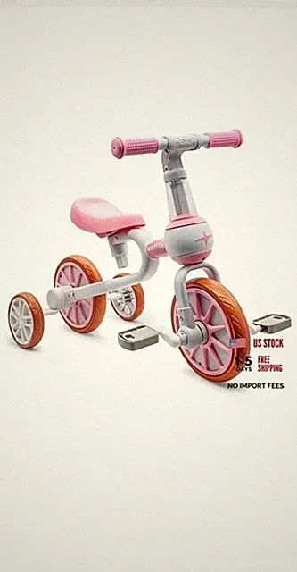 3 in 1 Toddler Bike for 2-4 Year Old Girl Boy, Kids Tricycle with Pink