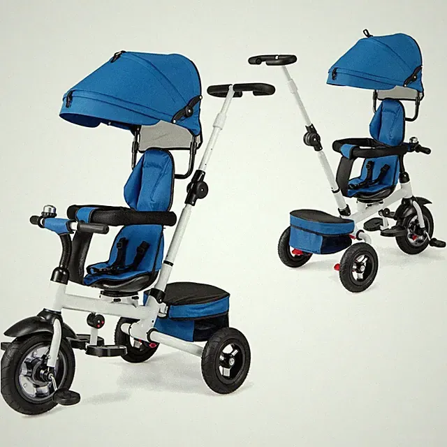 Blue Toddler Bike with Storage Basket & Foldable Push Handle