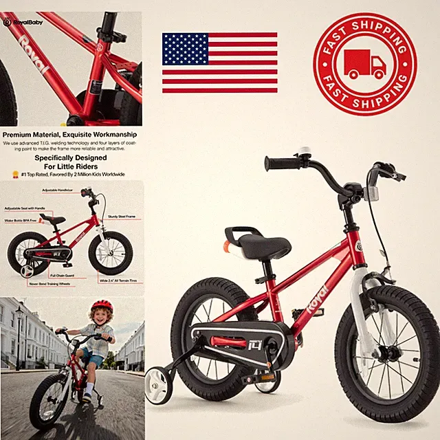 Boys Girls Kids Bike 12 Inch Easy Assembly with Handbrake and Training Wheels