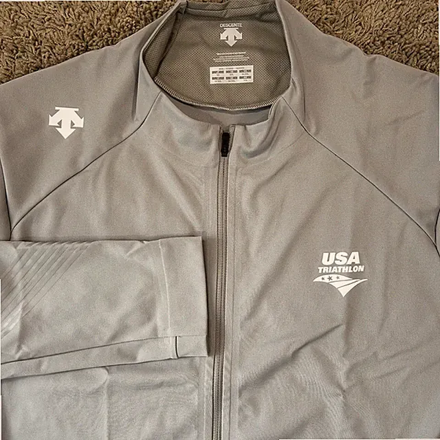 Descente Mens 2XL Gray Track Jacket USA Triathlon Full Zip Pullover Sweatshirt