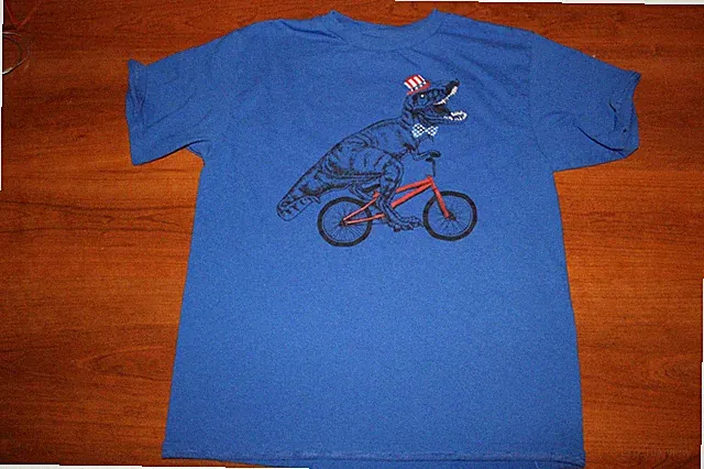 Hybrid Apperal Boys Large Blue Dino on Bike Patriotic T-Shirt
