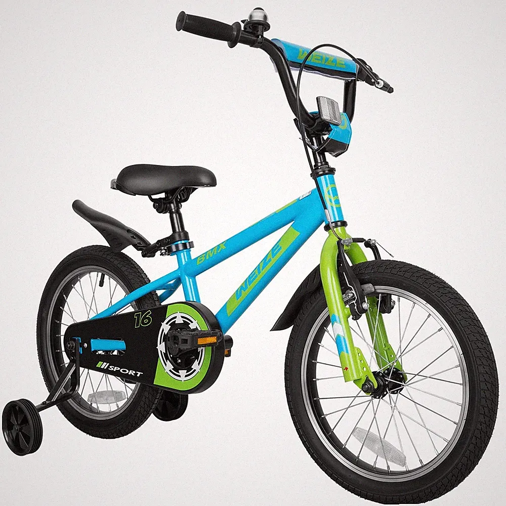 Kids Bike 16 Inch BMX Style Boys Girls Training Wheels Blue WEIZE Adjustable