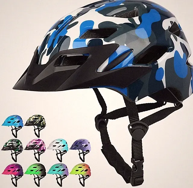 Kids Bike Helmet Bavilk Boys Girls LED Light Visor Blue Camouflage 19.7"x 22.4"