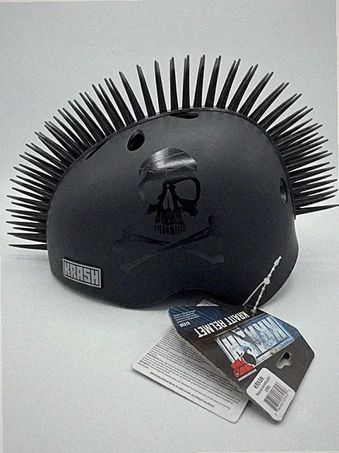 Krash Youth Kids Bike Skate Helmet One Size Black Mohawk Skull 54-58cm 8+ NWT