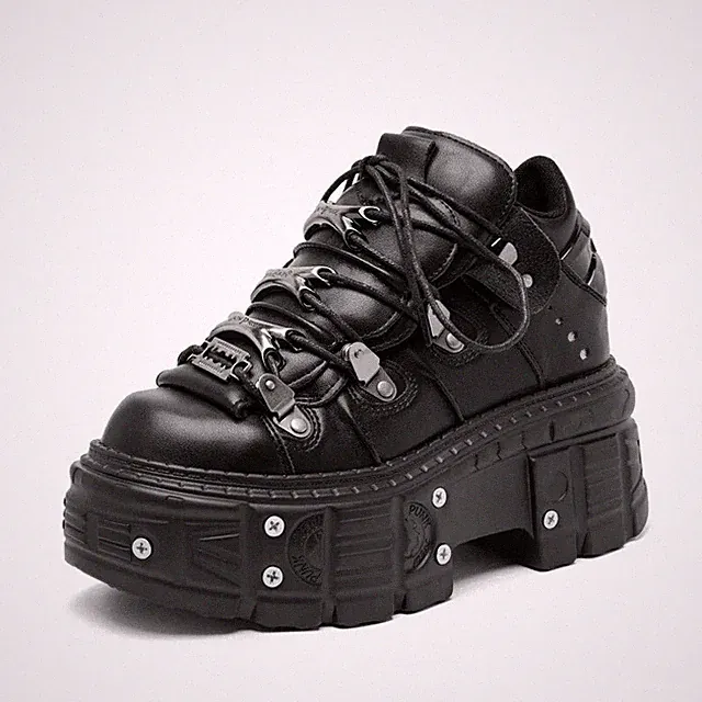 Punk Style Black Rock Heel Height Platform Shoes Gothic Mens Sneakers Thick Sole