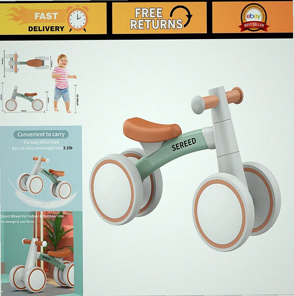 Toddler Balance Bike for 1 Year Old - 4 Wheels First Bike for Boys & Girls, Gift